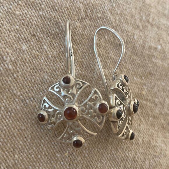 Sterling Silver & Garnet Earrings - Picture 3 of 12